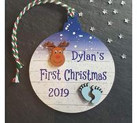 Irish Charm Plaques Personalised Baby's Boy Girl First Christmas Tree Bauble 1st Xmas Decoration Gift (Blue Boys)