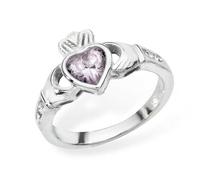 Irish Claddagh Ring, 925 Sterling Silver, Pink Topaz, Friendship Love (N)