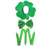 Irish Clover Hat Bow Tie + Braces I Love Fancy Dress Green 6 Pack