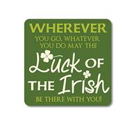 Irish Coaster Cork Backed with Luck of the Irish Saying and Shamrock Design