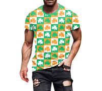 Irish Day St Patricks Day T-Shirt Men's Funny Leprechaun Costume Clover T-Shirts Lucky Shamrock 3D Print Graphic Prints Short Sleeve Tunic Tee Tops Casual Blouses St.Paddy's Day Tops Irish Outfits