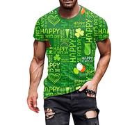 Irish Day St Patricks Day T-Shirt Men's Funny Leprechaun Costume Clover T-Shirts Lucky Shamrock 3D Print Graphic Prints Short Sleeve Tunic Tee Tops Casual Blouses St.Paddy's Day Tops Irish Outfits