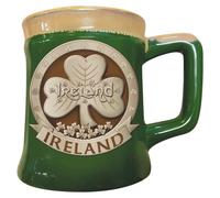 Irish Designed Pottery Mug With A Shamrock Design Green