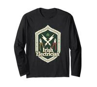 Irish Electrician Celtic Shield Emblem Gaelic Graphic Design Long Sleeve T-Shirt