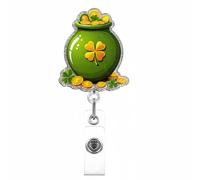 Irish Festival Badge Holder Retractable Badge Reel for Nurse Doctor Student Holder with Metal Clip Retractable