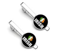 Irish Flag Clovers 1 Pair Men's Tie Clips Lightweight Necktie Tie Bars for Business Wedding Suit