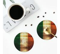 Irish Flag Coasters for Drinks 4 Pack Non-slip Leather Coasters Round cup mat for home Tabletop Decor 10 cm
