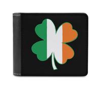 Irish Flag Four Leaf Clover Leather Wallet for Men Slim Bifold Wallet with Money Clip Minimalist Credit Card Holder