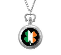 Irish Flag Four Leaf Clover Vintage Pocket Watch with Chain Classic Numerals White Dial