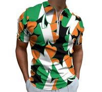 Irish Flag Four Leaf Clovers Golf Shirts for Men Short Sleeve Poloshirt Collared Casual Mens Tees