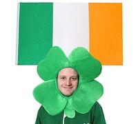 Irish Flag & Hat - 3x5 Ft Ireland Flag + Green Four-leaf Clover Hat - Ireland Fancy Dress Accessory Kit - Perfect for St Patricks Day or Sports Supporters (One Size)