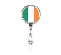 Irish Flag Heavy Duty Metal Badge Holder Reel, Retractable Badge Holder with Belt Clip for Key Name Card Holder Employee Teacher