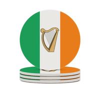 Irish Flag Ireland Harp Round Ceramic Coasters Non-Slip Cork Base Drinks Holder Craft 4PCS