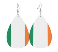 Irish flag Leather Earring. Stylish teardrop shape, perfect for women, and a great decorative choice for parties and holidays.
