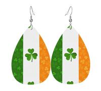 irish flag Leather Earring. Stylish teardrop shape, perfect for women, and a great decorative choice for parties and holidays.