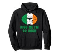 Irish Flag Lips St Patricks Day Kiss Me Im Half Irish Clover Pullover Hoodie