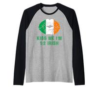 Irish Flag Lips St Patricks Day Kiss Me Im Half Irish Clover Raglan Baseball Tee