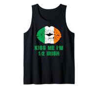 Irish Flag Lips St Patricks Day Kiss Me Im Half Irish Clover Tank Top