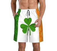 Irish Flag Men's Beach Shorts - Elastic Waist, Drawstring, Pocket, Boardshorts - Summer Vacation Clothing, for Surfers Swimmers Travelers Outdoor Enthusiasts