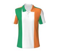 Irish Flag Mens Short Sleeve Polo Shirt, Performance Quick Dry Collared Fit Golf Athletic T-Shirt, Black, 3XL