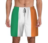 Irish Flag Mens Swim Shorts Trunks Quick Dry 2 in 1 Bathing Suit with Compression Liner and Pockets, Black, S Big
