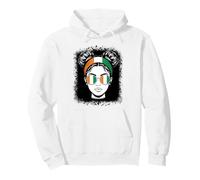 Irish Flag Messy Bun Woman Sunglasses Design Pullover Hoodie