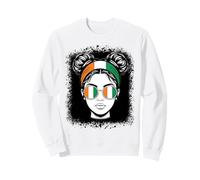 Irish Flag Messy Bun Woman Sunglasses Design Sweatshirt