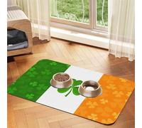 irish flag Pet Water Absorbent Faux Leather Feeding Mat 30x45cm Non Slip Durable Mat for Cat and Dog Bowls