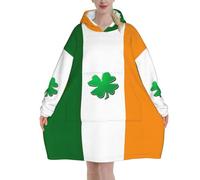 Irish Flag Print Adults Cozy Oversized Blanket Hoodie Soft Warm Wearable Winter Xmas Blankets