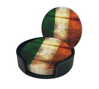 Irish Flag Print Chic Round Leather Coasters â€“ Set Of 6 Full-Print Coasters In A Premium Pu Leather Storage Box