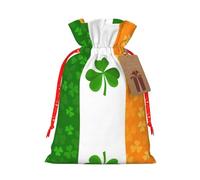 Irish Flag Print Christmas Burlap Gift Bag With Drawstring, Present Small Favor Pouch For Birthday Parties-S Size