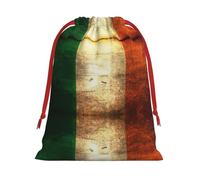 Irish Flag Print Christmas Drawstring Gift Bags, Xmas Holiday Fabric Gift Wrapping Bag For Party, Size-L