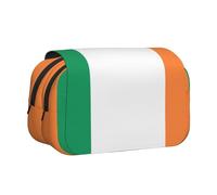 Irish Flag Print Double Clamshell Pen Case, Zipper Pockets, Large Capacity For Art Supplies & Travel