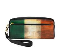 Irish Flag Print Leather Small Makeup Bag - Travel Toiletry Bag for Women, Reusable Cosmetic Pouch with Zipper