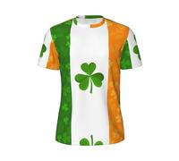 Irish Flag Print Men's Short Sleeve Mesh T-Shirts, Crew Neck Athletic Breathful Workout Tees, for Gym Outdoor M Black