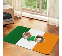 Irish Flag Print Pet Food Mat Absorbent Non Slip PU Leather Feeding Mat for Dogs Cats Rubber Bottom