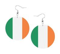 Irish flag Print Round Leather Earrings for Women, Lightweight Dangle Drop Hoop Jewelry Set White,Birthday Party Gift