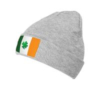 Irish Flag Print Soft Warm Knitted Beanie Hat for Men Women, grey, One Size