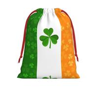 Irish Flag Print Ultra Soft Plush Drawstring Gift Bag, Xmas Party Candy Treat Favors, Christmas Holiday Sacks, Wedding Jewelry Pouches