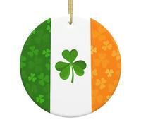 Irish Flag Printed Ceramic Christmas Ornaments - Round. Suitable for Christmas Trees, Holiday Parties, and Home décor