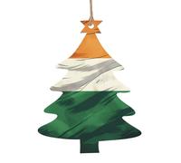 Irish Flag Printed Christmas Wooden Hanging Ornaments - Set of 4 Pcs Christmas Tree Shape Decorations for Xmas Tree