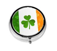 Irish Flag Printed Round Travel Pill Box Cute Small Metal Pocket Pill Case for Men & Women 3 Compartment Portable Pill Organizer for Purse or Pocket