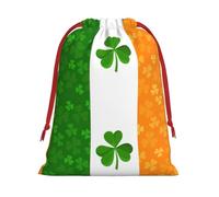Irish Flag Printing Drawstring Gift Bag With Red Ribbon Soft Stylish For Christmas Halloween Fits Card Candies