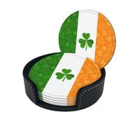 Irish Flag Round Leather Coaster Set (6 Pieces) â€“ Premium Single-Sided Printed Coasters Pu Leather, Perfect For Home And Office