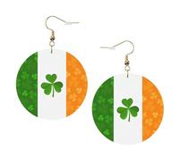 irish flag Round Leather Earrings Gold, Double-Side Printed Drop Dangle Jewelry for Women, for Festival Party Gift