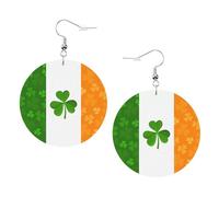 irish flag Round Leather Earrings White, Double-Side Printed Drop Dangle Jewelry for Women, for Festival Party Gift