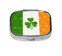 Irish Flag Square Pill Box with Full Print Design - Portable Metal Travel Case for Vitamins & Medication, 2.2x1.6x0.7 Inch.