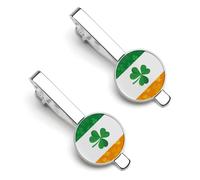 Irish Flag with Shamrock 1 Pair Men's Tie Clips Lightweight Necktie Tie Bars for Business Wedding Suit