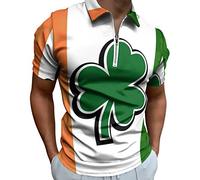 Irish Flag With Shamrock Pattern Men's Polo Shirts Short Sleeve Golf Tennis T-Shirt Casual Work Tee Tops M
