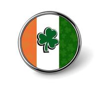 Irish Flag With Shamrock Pattern Round Badge Funny Button Pins Brooches